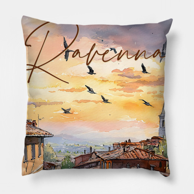 Ravenna Italy Watercolor Print – Historic European Travel Art Pillow by TuncGK