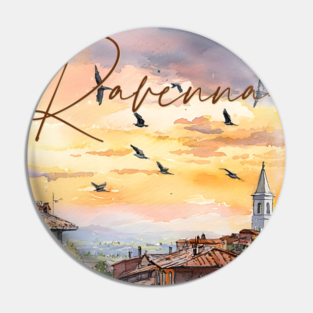 Ravenna Italy Watercolor Print – Historic European Travel Art Pin by TuncGK