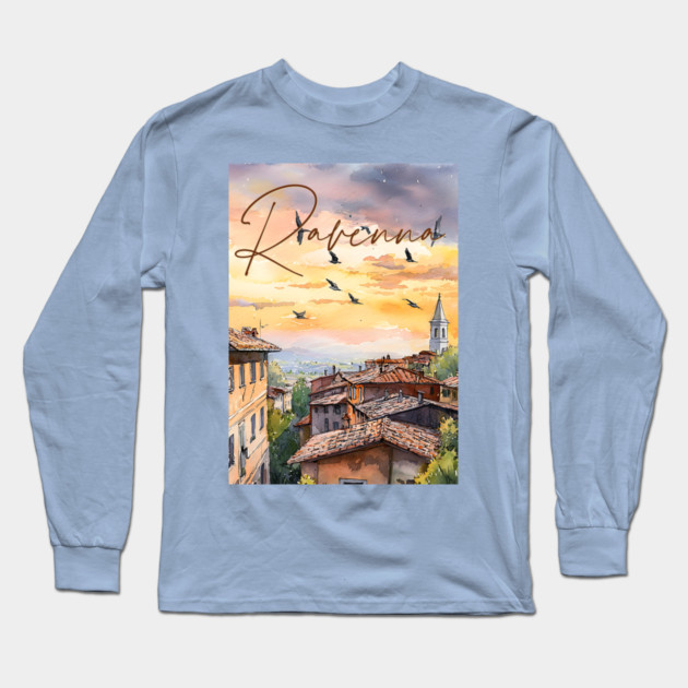 Ravenna Italy Watercolor Print – Historic European Travel Art Long Sleeve T-Shirt by TuncGK