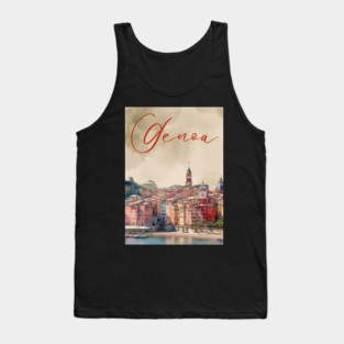 Genoa Italy Coastal City Watercolor Print – Mediterranean Travel Poster Tank Top