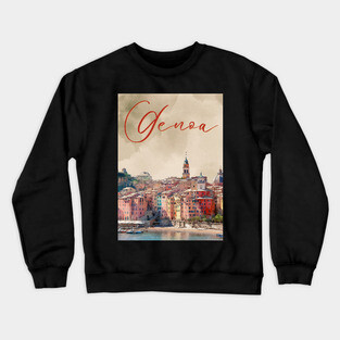 Genoa Italy Coastal City Watercolor Print – Mediterranean Travel Poster Crewneck Sweatshirt