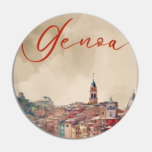 Genoa Italy Coastal City Watercolor Print – Mediterranean Travel Poster Pin