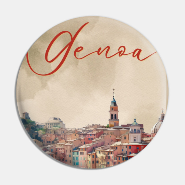 Genoa Italy Coastal City Watercolor Print – Mediterranean Travel Poster Pin by TuncGK