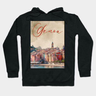 Genoa Italy Coastal City Watercolor Print – Mediterranean Travel Poster Hoodie