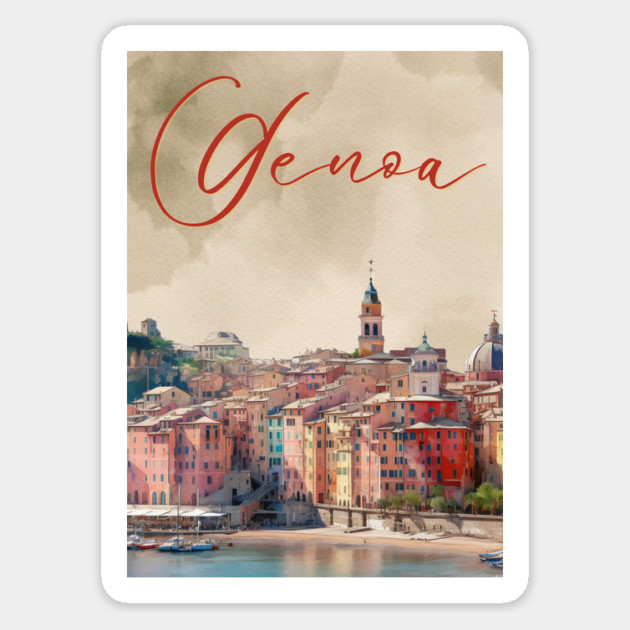 Genoa Italy Coastal City Watercolor Print – Mediterranean Travel Poster Magnet by TuncGK