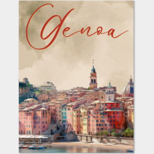 Genoa Italy Coastal City Watercolor Print – Mediterranean Travel Poster Posters and Art