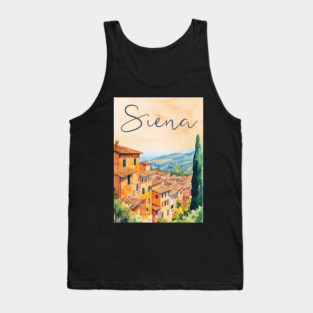 Siena Italy Watercolor Painting – Rustic Tuscany Travel Wall Art Tank Top
