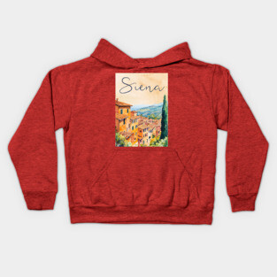 Siena Italy Watercolor Painting – Rustic Tuscany Travel Wall Art Kids Hoodie