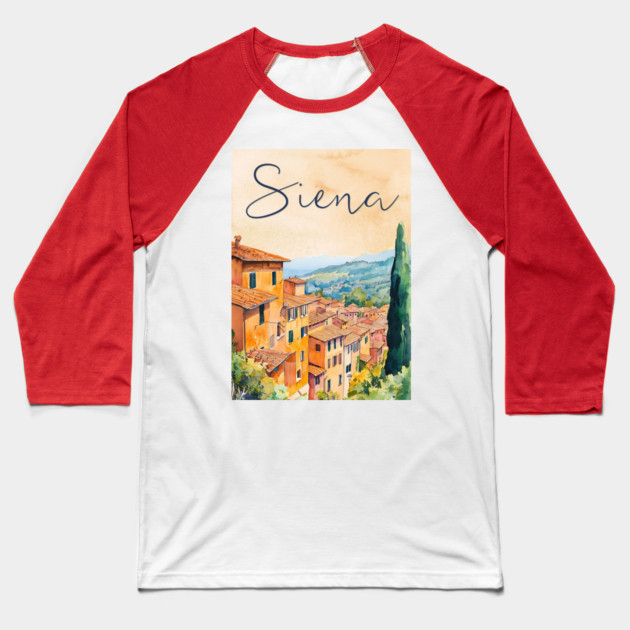 Siena Italy Watercolor Painting – Rustic Tuscany Travel Wall Art Baseball T-Shirt by TuncGK