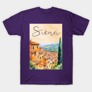 Siena Italy Watercolor Painting – Rustic Tuscany Travel Wall Art T-Shirt