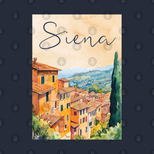 Siena Italy Watercolor Painting – Rustic Tuscany Travel Wall Art by TuncGK