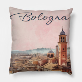 Bologna Italy Watercolor Skyline – Vintage European Travel Art Pillow