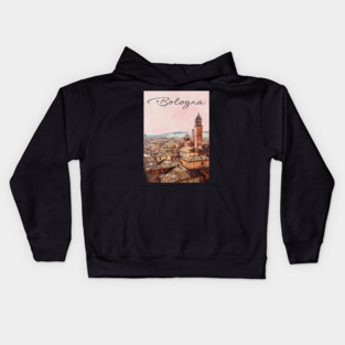 Bologna Italy Watercolor Skyline – Vintage European Travel Art Kids Hoodie