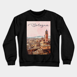 Bologna Italy Watercolor Skyline – Vintage European Travel Art Crewneck Sweatshirt