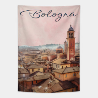 Bologna Italy Watercolor Skyline – Vintage European Travel Art Tapestry