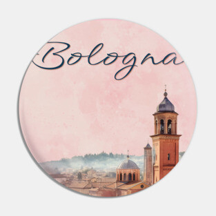 Bologna Italy Watercolor Skyline – Vintage European Travel Art Pin