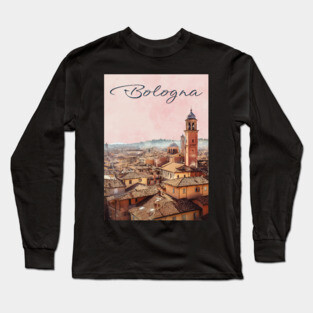 Bologna Italy Watercolor Skyline – Vintage European Travel Art Long Sleeve T-Shirt