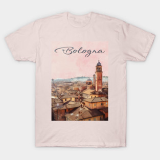Bologna Italy Watercolor Skyline – Vintage European Travel Art T-Shirt