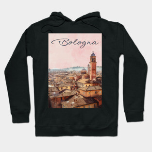 Bologna Italy Watercolor Skyline – Vintage European Travel Art Hoodie