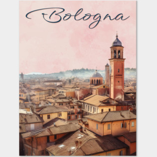 Bologna Italy Watercolor Skyline – Vintage European Travel Art Posters and Art