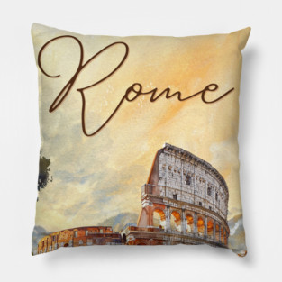 Rome Colosseum Watercolor Travel Poster – Vintage Italy Wall Art Pillow