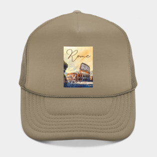 Rome Colosseum Watercolor Travel Poster – Vintage Italy Wall Art Hat
