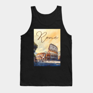 Rome Colosseum Watercolor Travel Poster – Vintage Italy Wall Art Tank Top