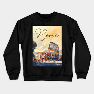 Rome Colosseum Watercolor Travel Poster – Vintage Italy Wall Art Crewneck Sweatshirt