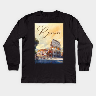 Rome Colosseum Watercolor Travel Poster – Vintage Italy Wall Art Kids Long Sleeve T-Shirt
