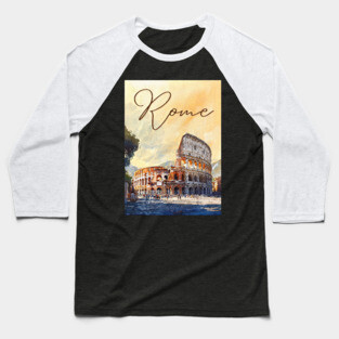 Rome Colosseum Watercolor Travel Poster – Vintage Italy Wall Art Baseball T-Shirt