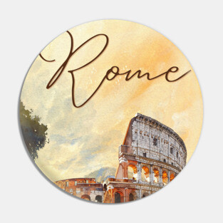 Rome Colosseum Watercolor Travel Poster – Vintage Italy Wall Art Pin