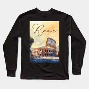 Rome Colosseum Watercolor Travel Poster – Vintage Italy Wall Art Long Sleeve T-Shirt