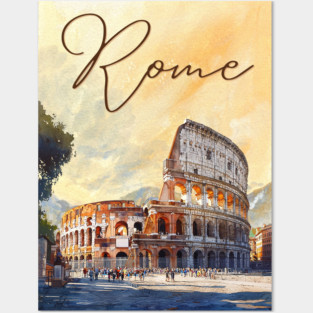 Rome Colosseum Watercolor Travel Poster – Vintage Italy Wall Art Posters and Art