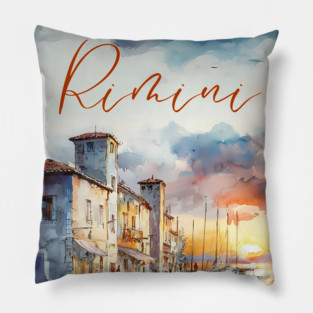 Rimini Italy Watercolor Art – Adriatic Coast Travel Print Pillow