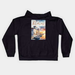 Rimini Italy Watercolor Art – Adriatic Coast Travel Print Kids Hoodie