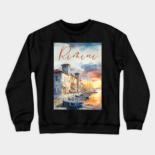 Rimini Italy Watercolor Art – Adriatic Coast Travel Print Crewneck Sweatshirt