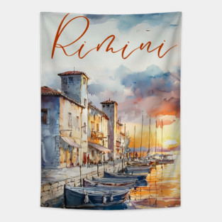 Rimini Italy Watercolor Art – Adriatic Coast Travel Print Tapestry