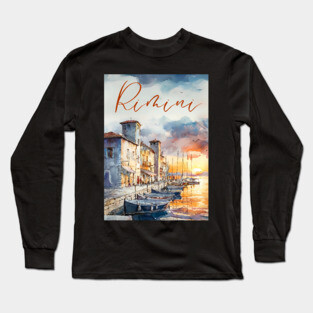 Rimini Italy Watercolor Art – Adriatic Coast Travel Print Long Sleeve T-Shirt