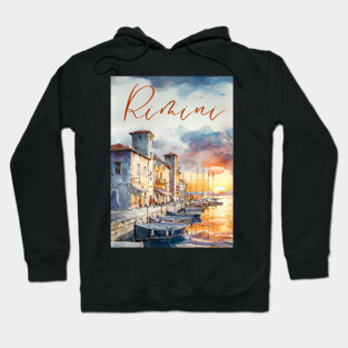 Rimini Italy Watercolor Art – Adriatic Coast Travel Print Hoodie