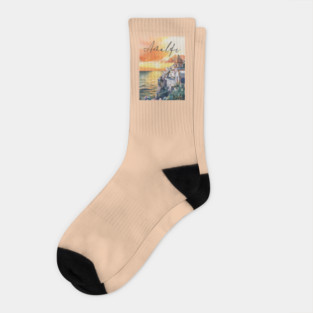 Amalfi Coast Watercolor Poster – Scenic Italy Travel Art Socks