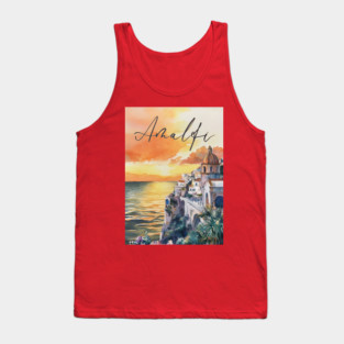 Amalfi Coast Watercolor Poster – Scenic Italy Travel Art Tank Top