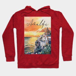 Amalfi Coast Watercolor Poster – Scenic Italy Travel Art Hoodie