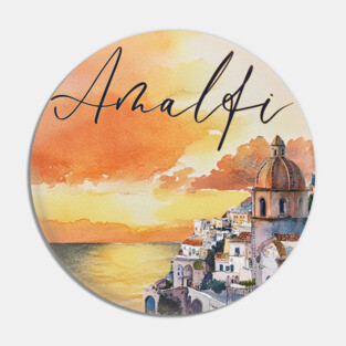 Amalfi Coast Watercolor Poster – Scenic Italy Travel Art Pin