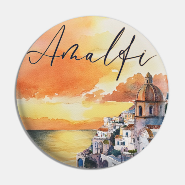 Amalfi Coast Watercolor Poster – Scenic Italy Travel Art Pin by TuncGK
