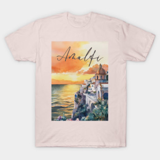 Amalfi Coast Watercolor Poster – Scenic Italy Travel Art T-Shirt