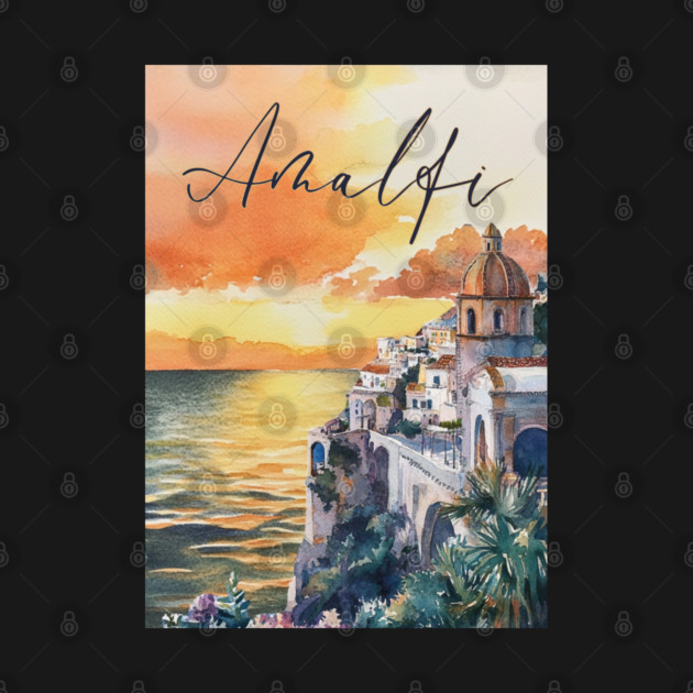 Amalfi Coast Watercolor Poster – Scenic Italy Travel Art by TuncGK