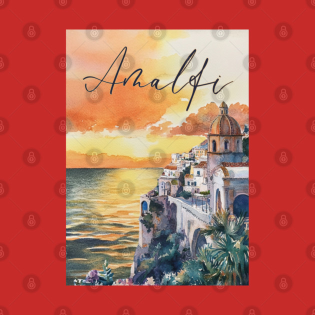 Amalfi Coast Watercolor Poster – Scenic Italy Travel Art by TuncGK