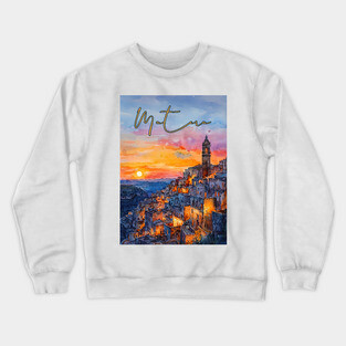 Matera Italy Watercolor Painting – Historic Stone City Travel Art Crewneck Sweatshirt