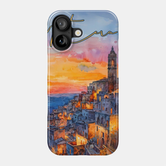 Matera Italy Watercolor Painting – Historic Stone City Travel Art Phone Case by TuncGK