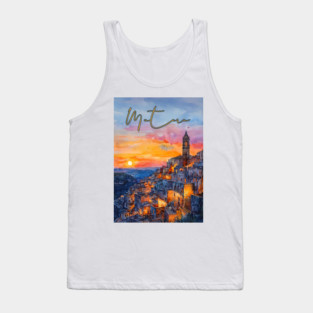 Matera Italy Watercolor Painting – Historic Stone City Travel Art Tank Top